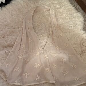 Tan embroidered halter top